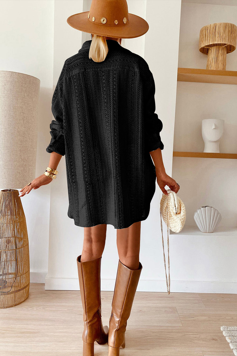 Crochet Collared Oversized Shirt - Honeypot