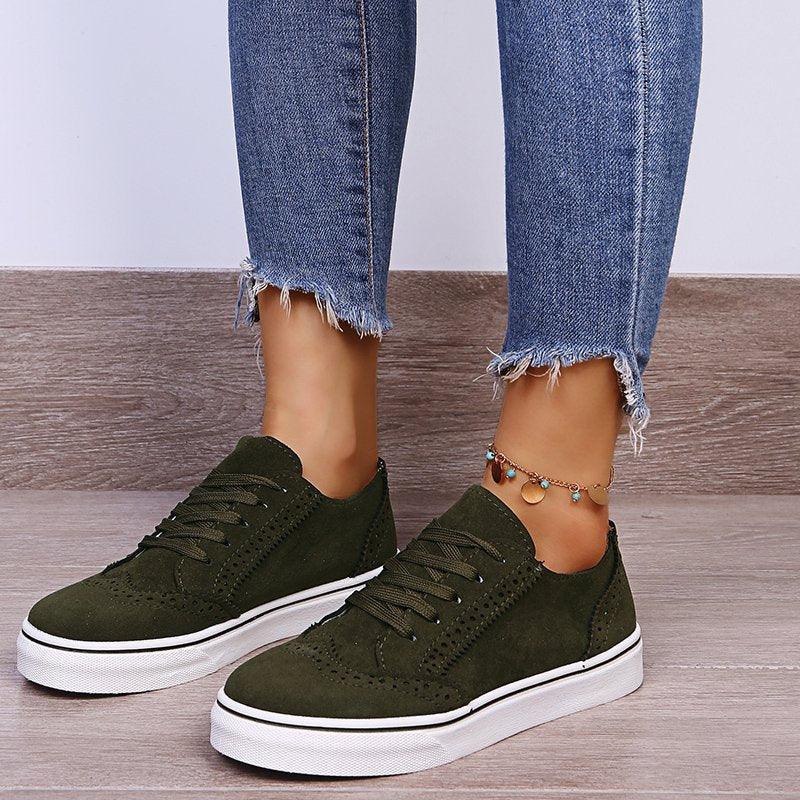 Suede Lace-Up Flat Sneakers - Honeypot