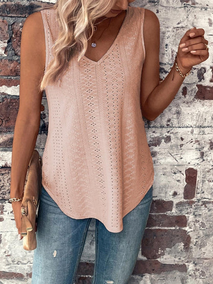 Eyelet V-Neck Wide Strap Tank - Honeypot