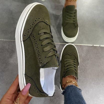 Suede Lace-Up Flat Sneakers - Honeypot