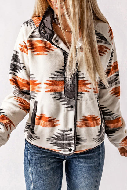 Gray Western Aztec Snap Buttoned Fleece Jacket - Honeypot