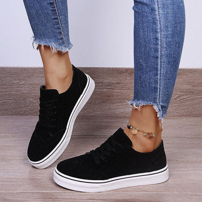 Suede Lace-Up Flat Sneakers - Honeypot