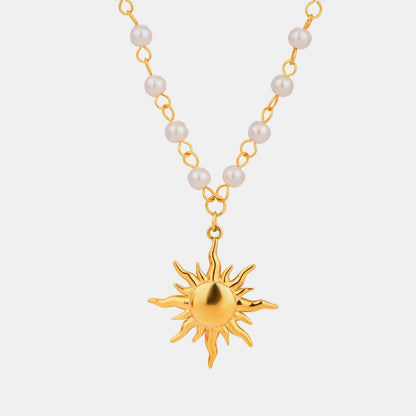 18K Gold-Plated Pearl Sun Necklace - Honeypot