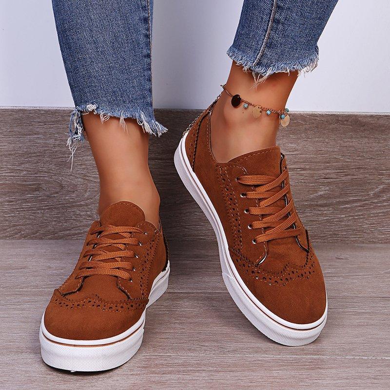 Suede Lace-Up Flat Sneakers - Honeypot