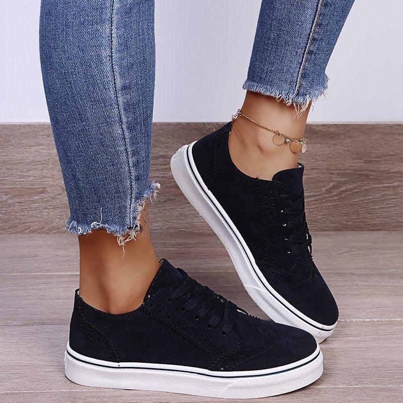 Suede Lace-Up Flat Sneakers - Honeypot