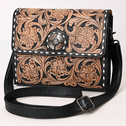 ADBG1494 Mini Black Tooled Leather Crossbody - Western Handmade Bag by American Darling