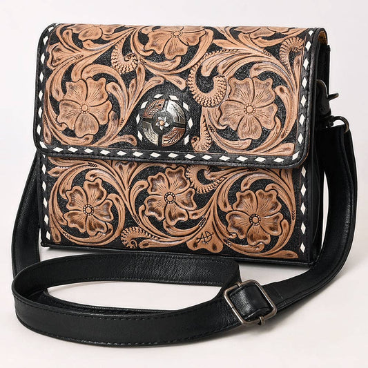 ADBG1494 Mini Black Tooled Leather Crossbody - Western Handmade Bag by American Darling
