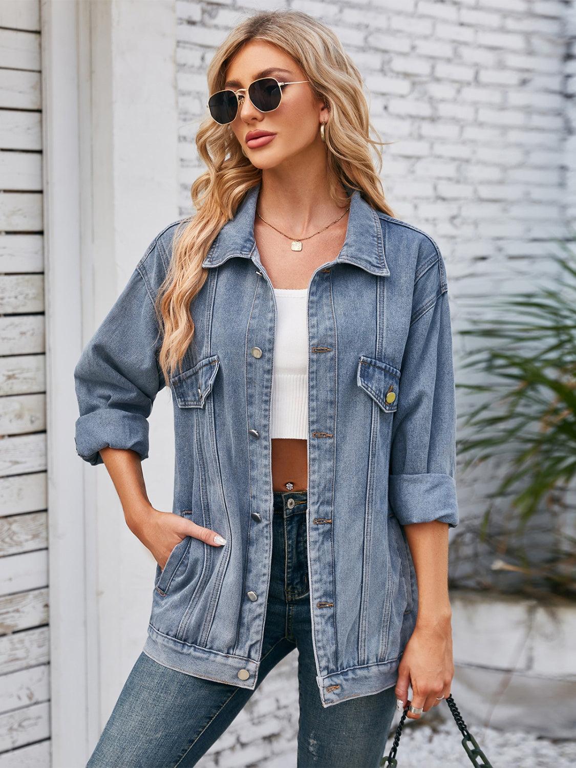 Button Up Long Sleeve Denim Jacket - Honeypot