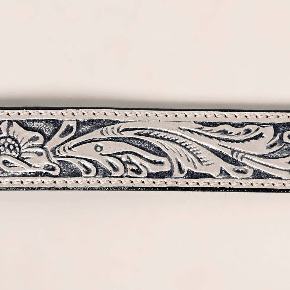 Beautiful Hand-Tooled Genuine American Leather Unisex Belt