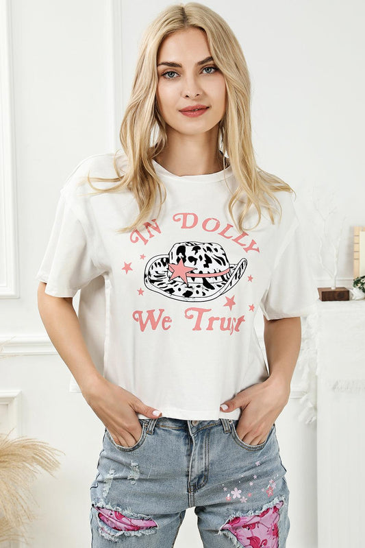 IN DOLLY WE TRUST Round Neck T-Shirt - Honeypot