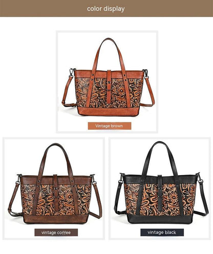 Hand-Tooled Cowhide Carry-All Bag - Honeypot