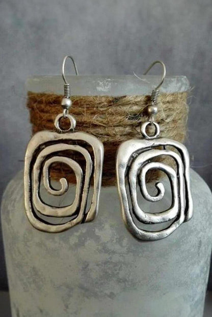 Silvery Square Swirl Hook Earrings - Honeypot