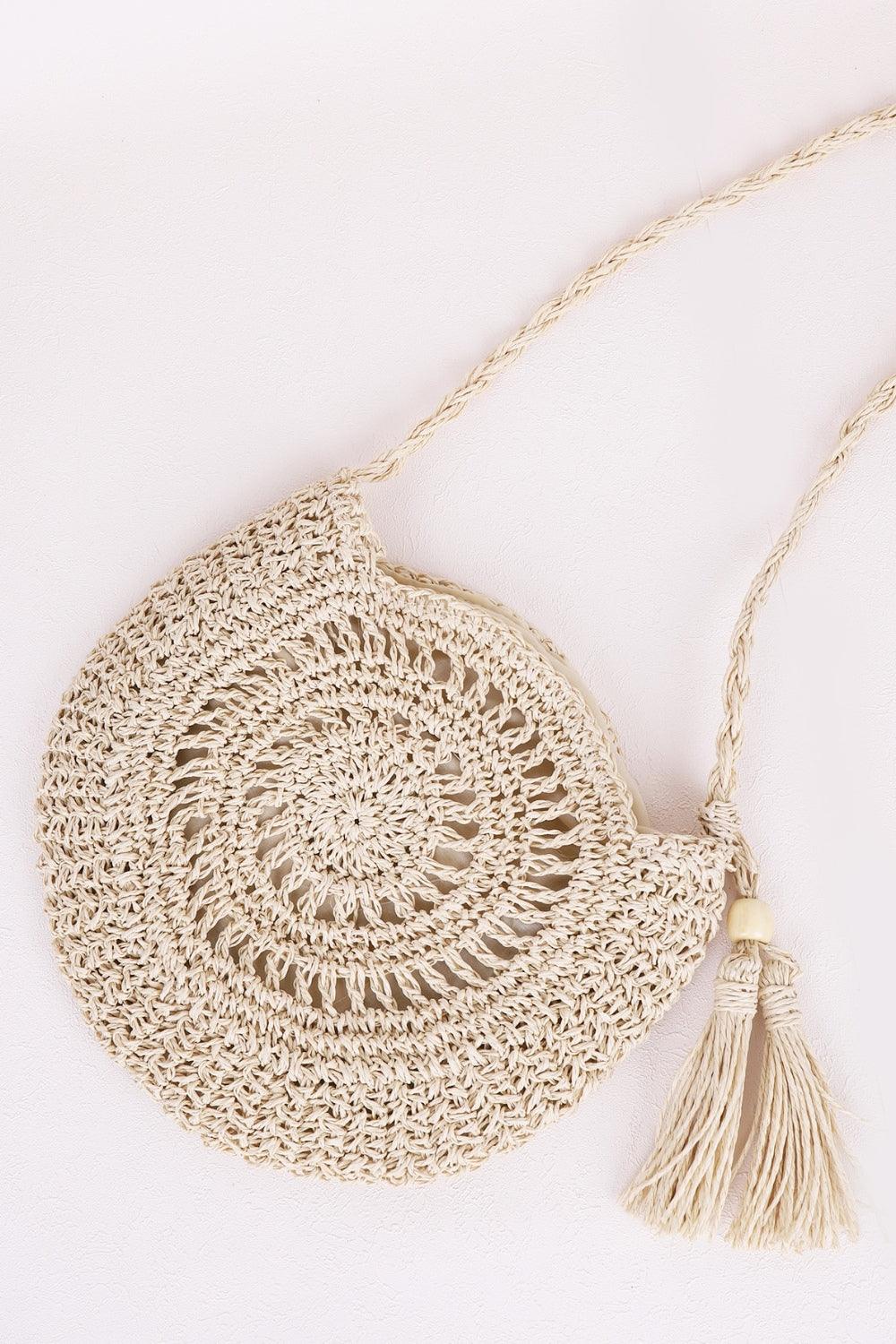 Tassel Straw Braided Strap Shoulder Bag - Honeypot