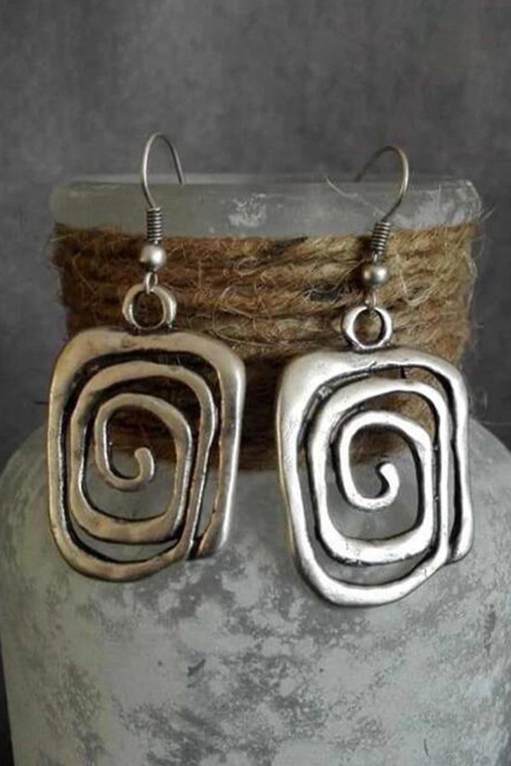 Silvery Square Swirl Hook Earrings - Honeypot