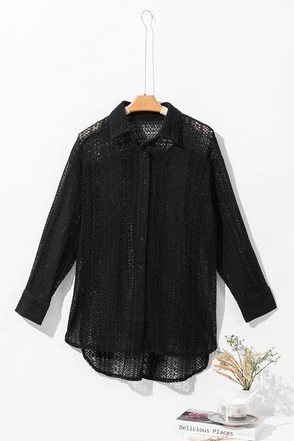 Crochet Collared Oversized Shirt - Honeypot