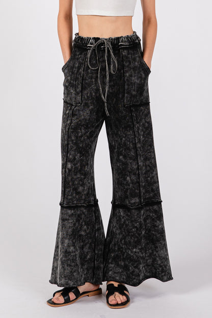 SAGE + FIG Mineral Washed Terry Wide Leg Pants - Honeypot