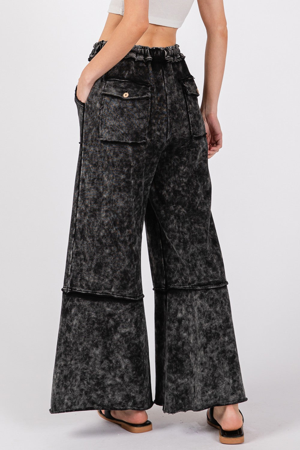 SAGE + FIG Mineral Washed Terry Wide Leg Pants - Honeypot