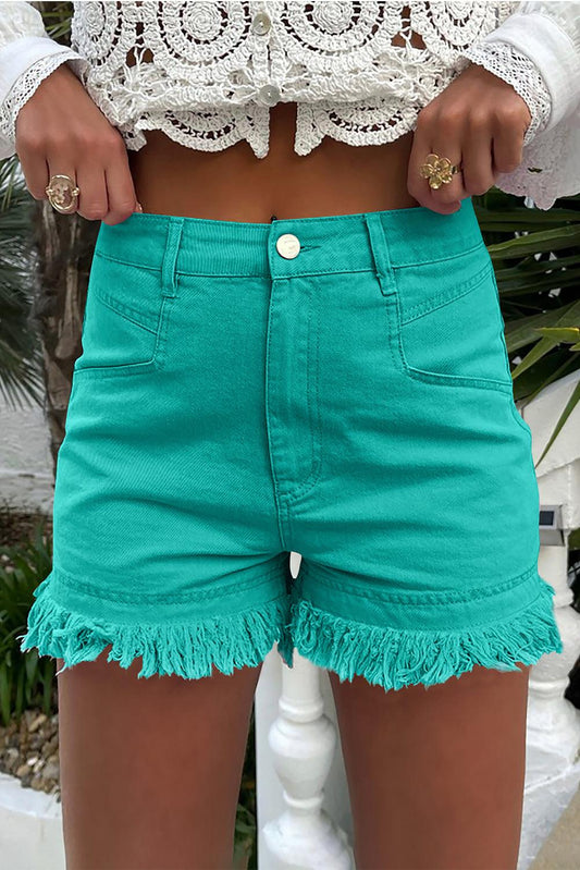 Turquoise Frayed Edge Mid Rise Denim Shorts // Honeypot: New + Vintage High Quality Western Wear