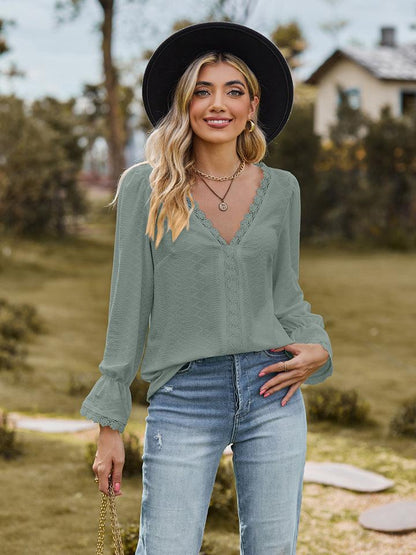 V-Neck Flounce Sleeve Blouse - Honeypot