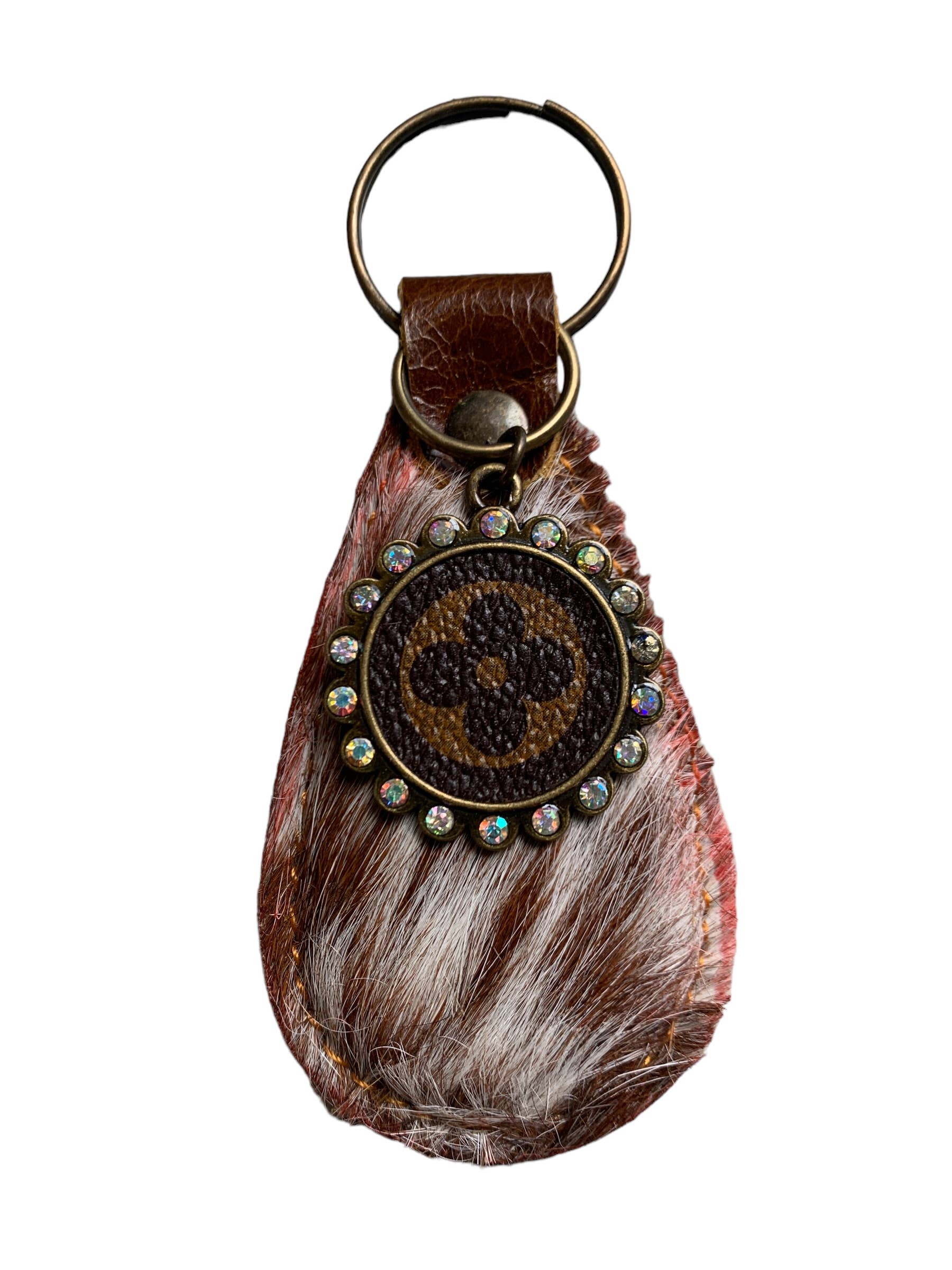 Longhorn Cowhide Upcycled LV Keychain - Honeypot