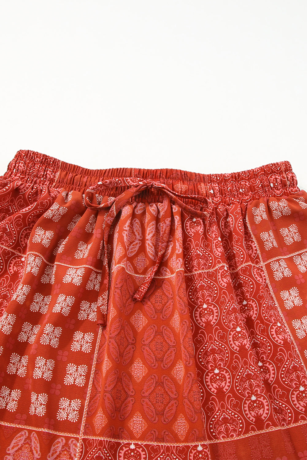 Fiery Red Bohemian Mix Print Long Flared Skirt - Honeypot