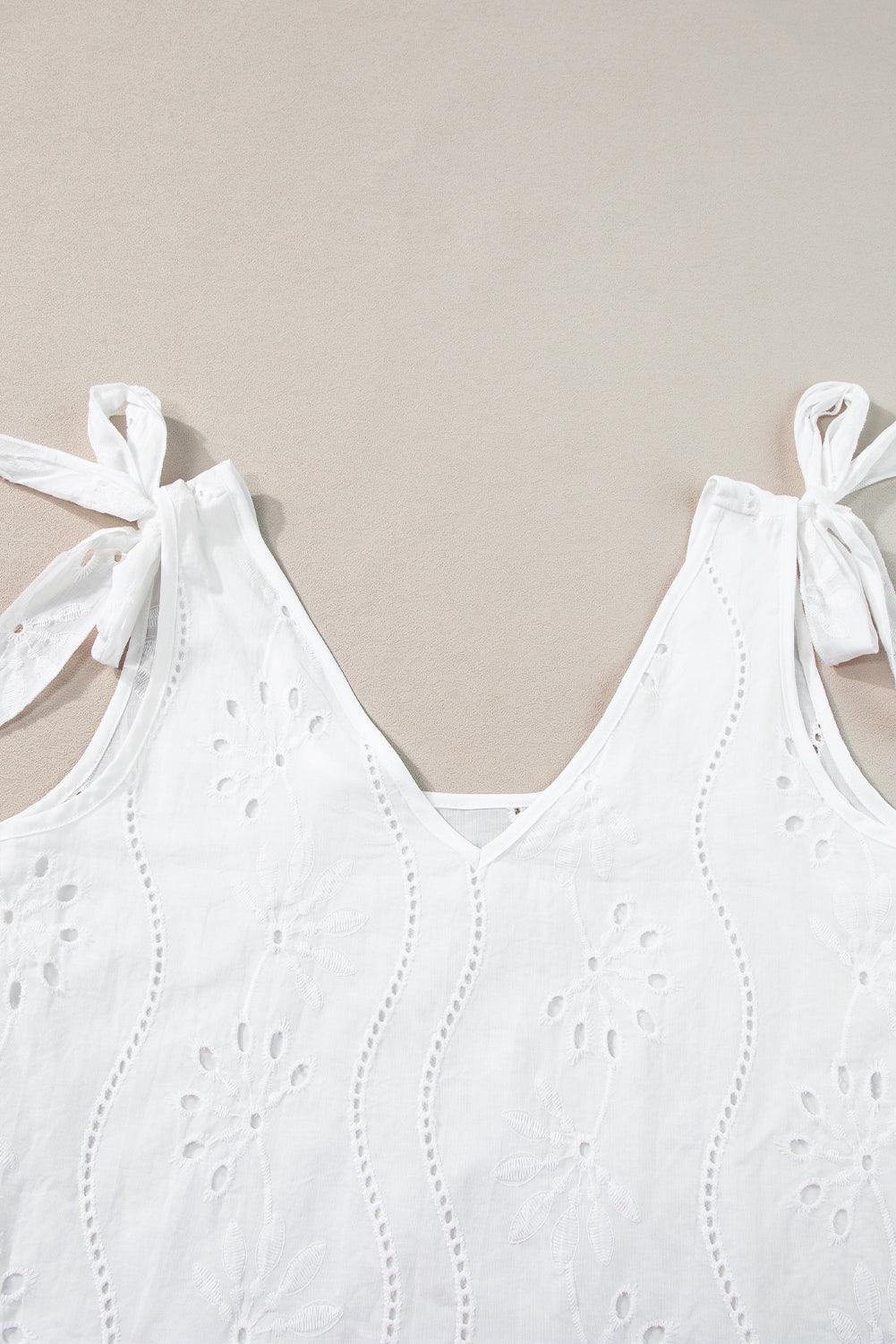 White Embroidered V-Neck Tank - Honeypot