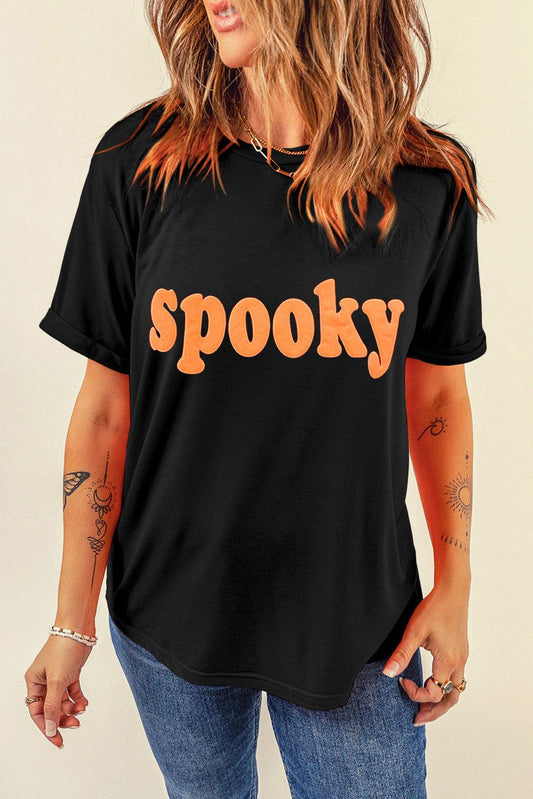 SPOOKY Round Neck Short Sleeve T-Shirt - Honeypot