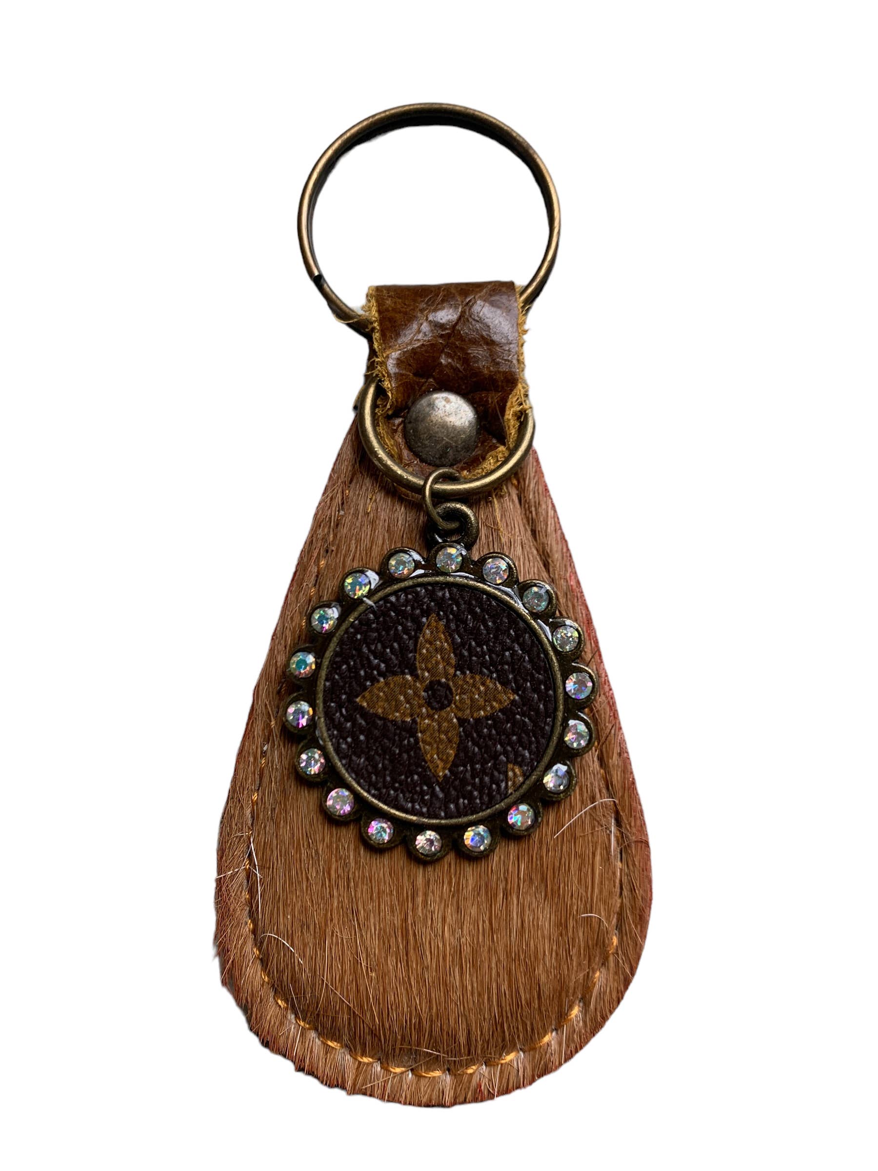 Longhorn Cowhide Upcycled LV Keychain - Honeypot