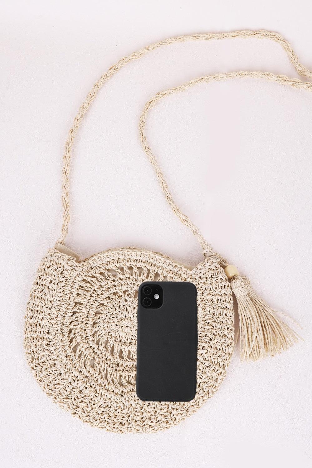 Tassel Straw Braided Strap Shoulder Bag - Honeypot