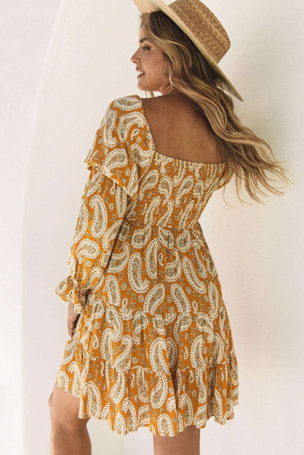 Yellow Paisley Boho Dress - Honeypot