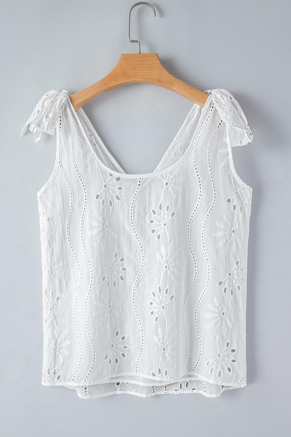 White Embroidered V-Neck Tank - Honeypot