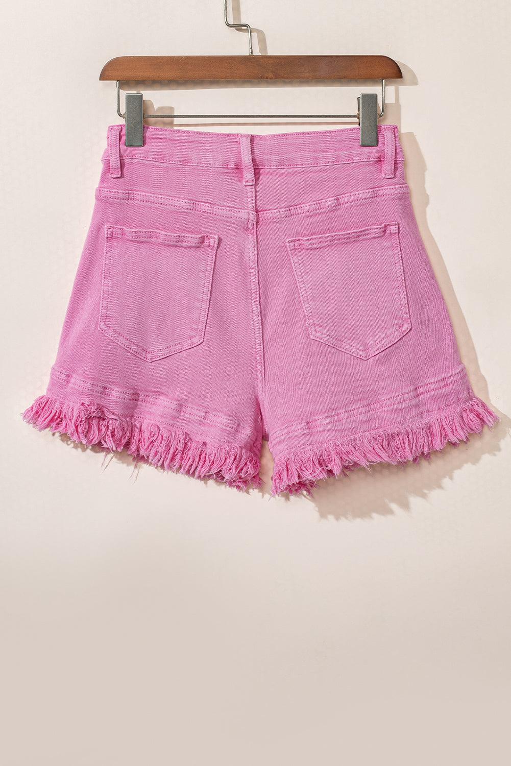 Turquoise Frayed Edge Mid Rise Denim Shorts - Honeypot