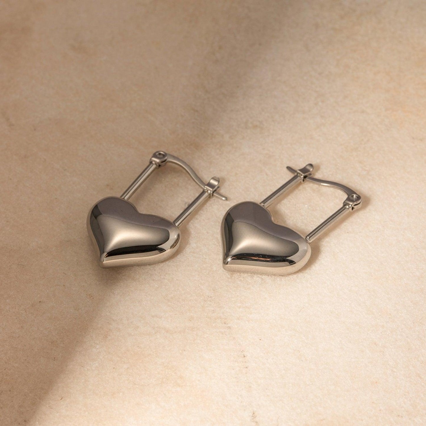 Stainless Steel Heart Lock Drop Earrings // Honeypot: New + Vintage High Quality Western Wear