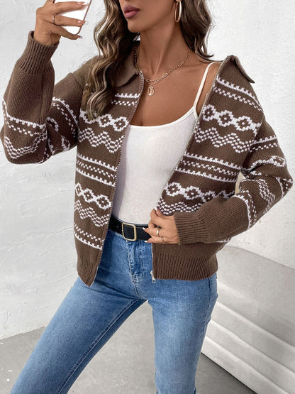 Geometric Zip Up Cardigan - Honeypot