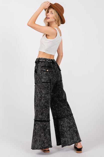 SAGE + FIG Mineral Washed Terry Wide Leg Pants - Honeypot