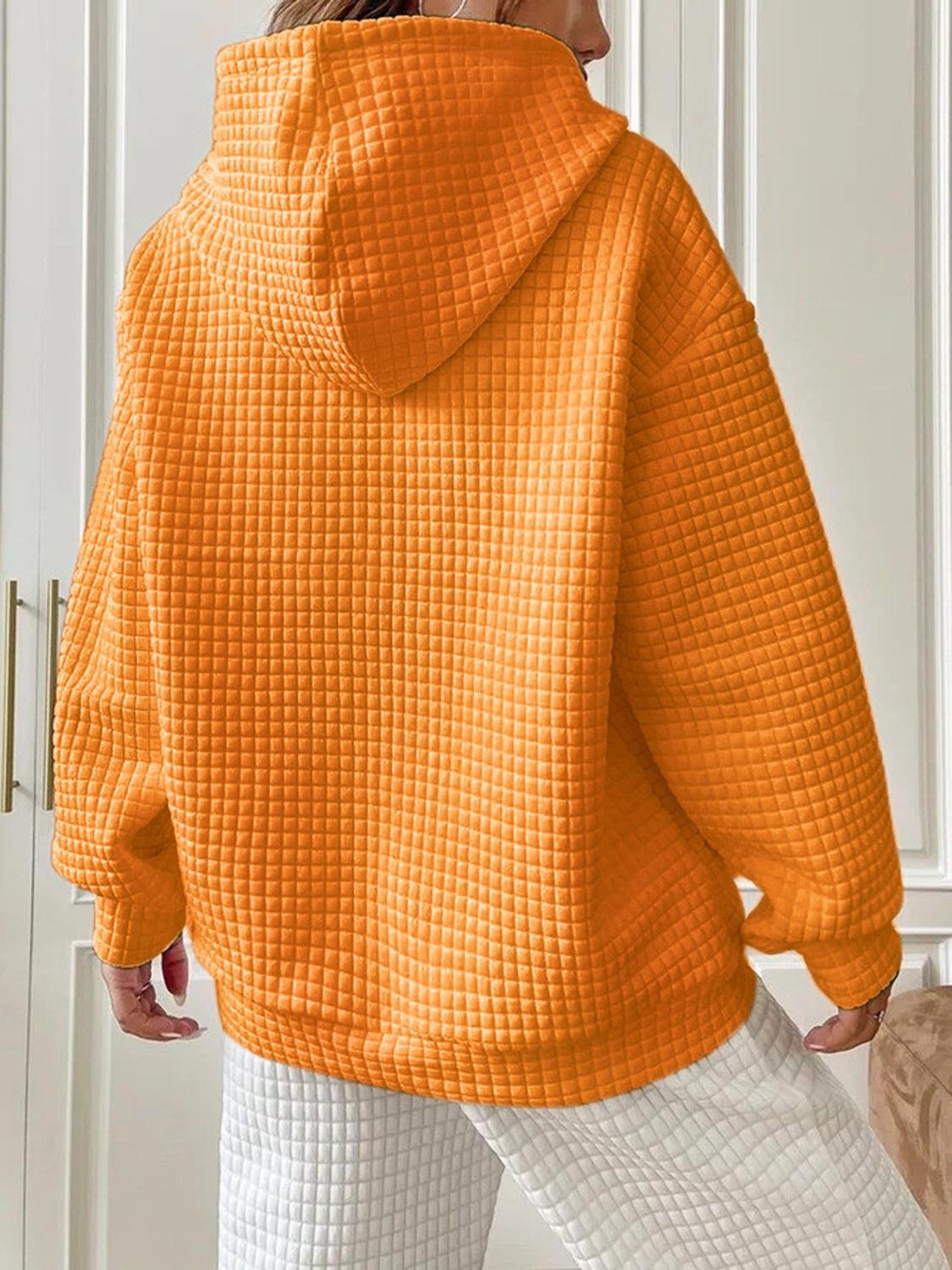 Textured Drawstring Drop Shoulder Hoodie - Honeypot