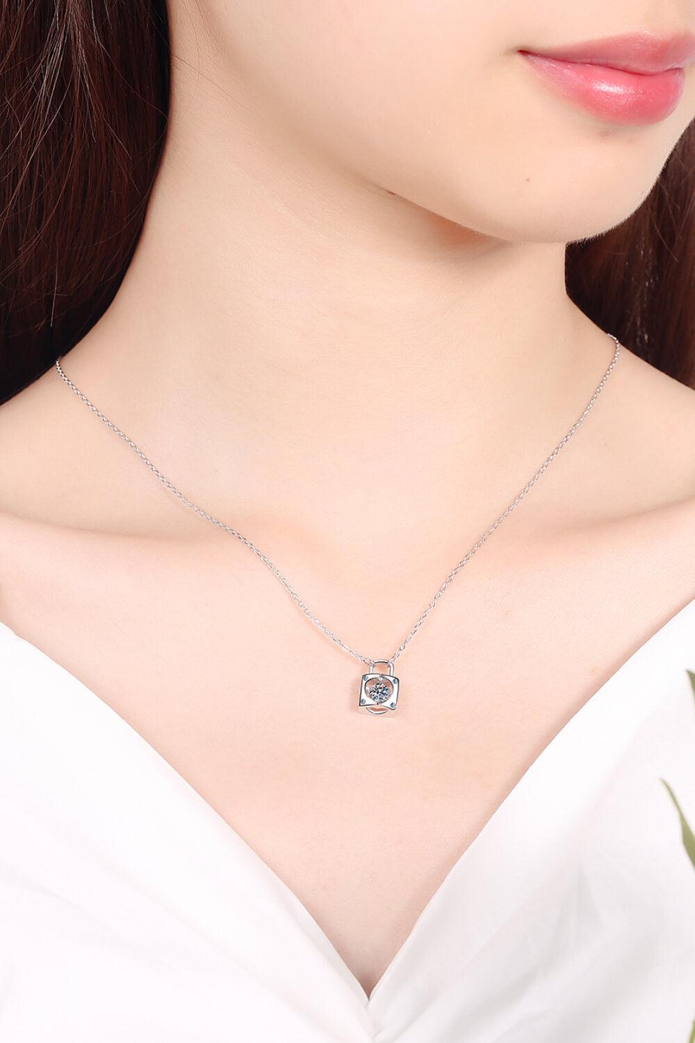 Adored Moissanite Lock Pendant Necklace - Honeypot