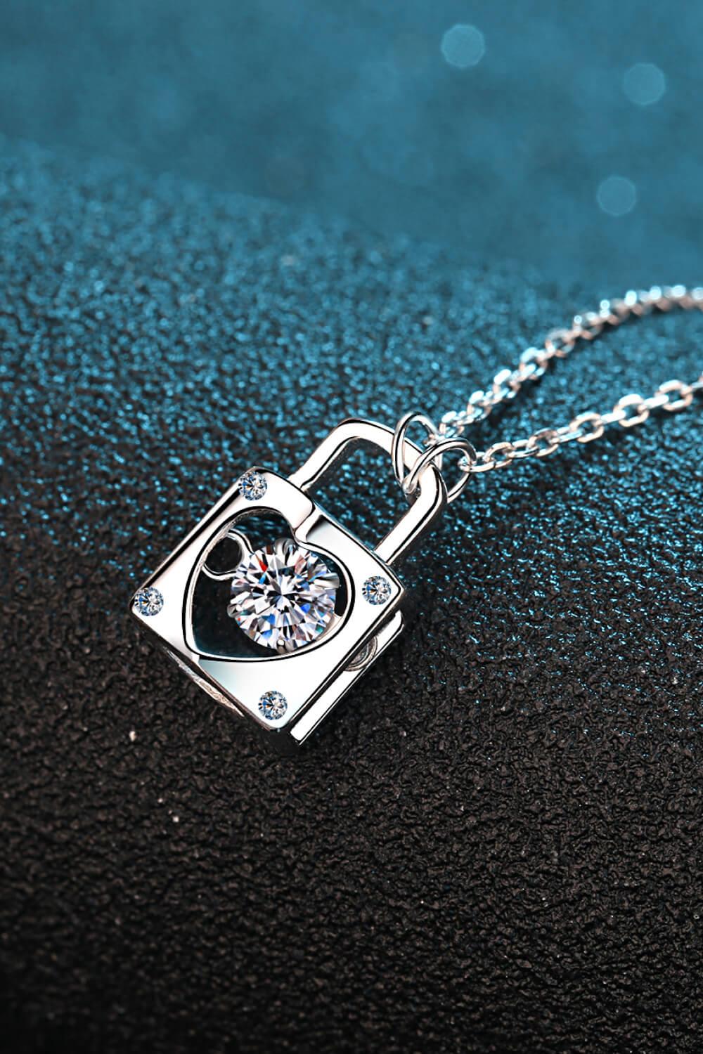 Adored Moissanite Lock Pendant Necklace - Honeypot