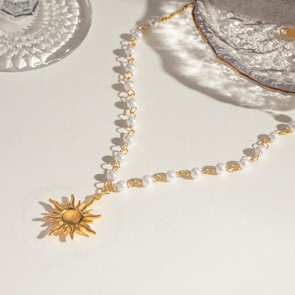 18K Gold-Plated Pearl Sun Necklace - Honeypot