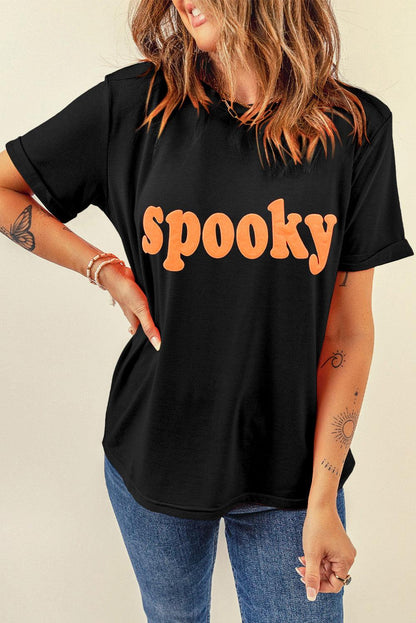 SPOOKY Round Neck Short Sleeve T-Shirt - Honeypot