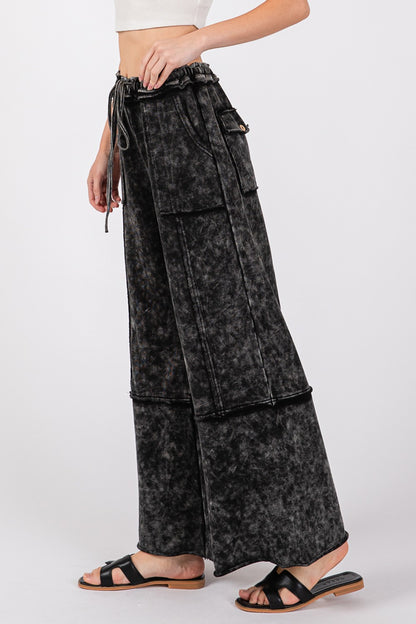 SAGE + FIG Mineral Washed Terry Wide Leg Pants - Honeypot