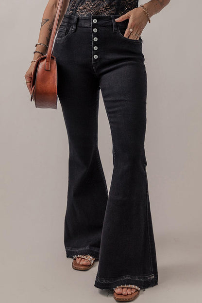 High Waisted Button Fly Flares - Honeypot