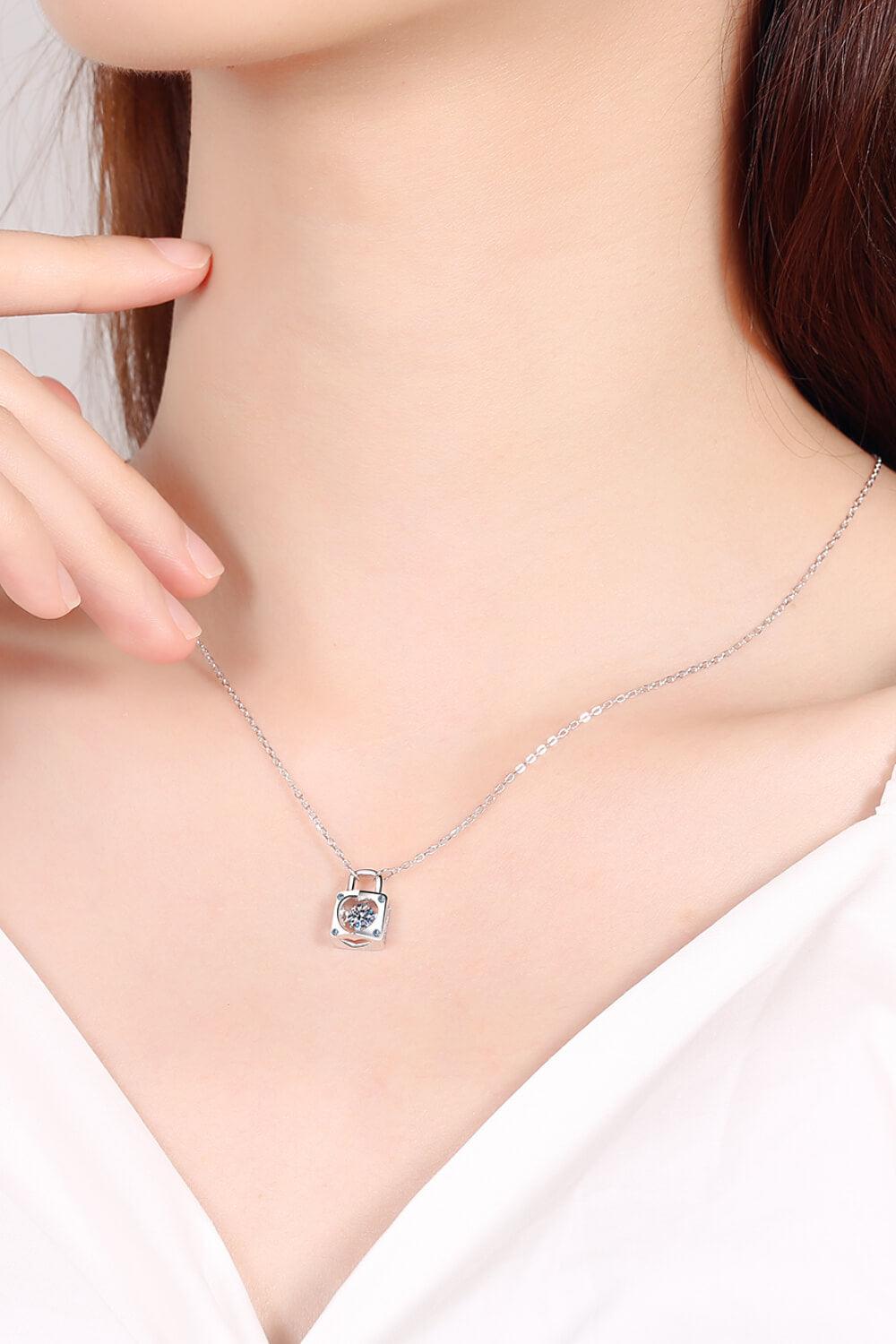 Adored Moissanite Lock Pendant Necklace - Honeypot