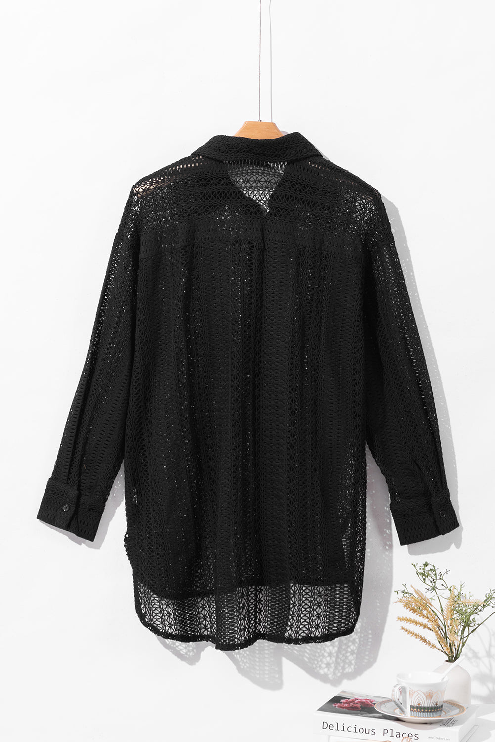 Crochet Collared Oversized Shirt - Honeypot