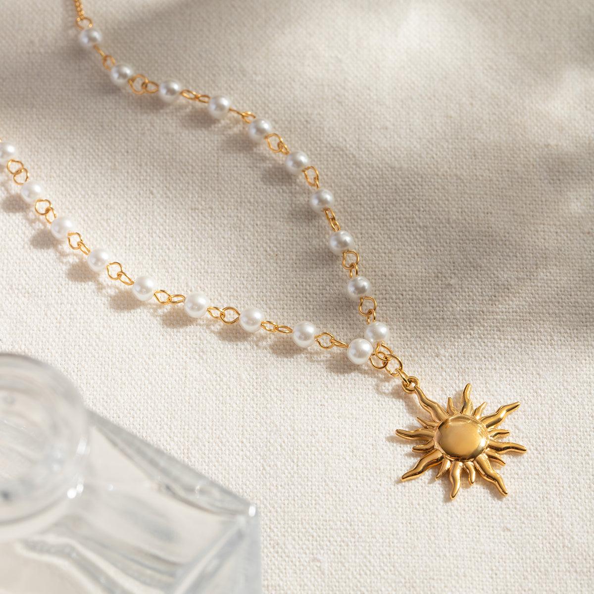 18K Gold-Plated Pearl Sun Necklace - Honeypot