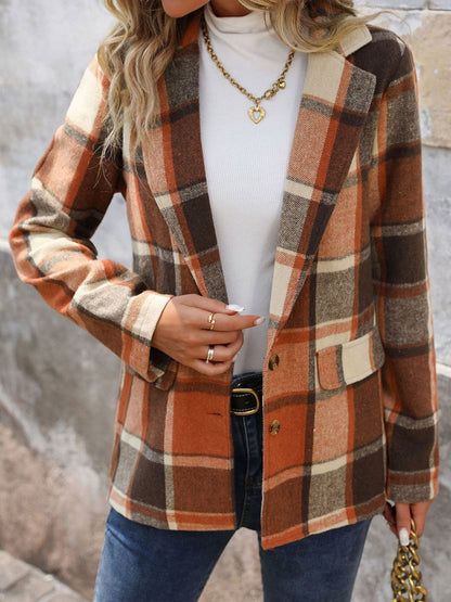 Plaid Button Down Structured Blazer - Honeypot