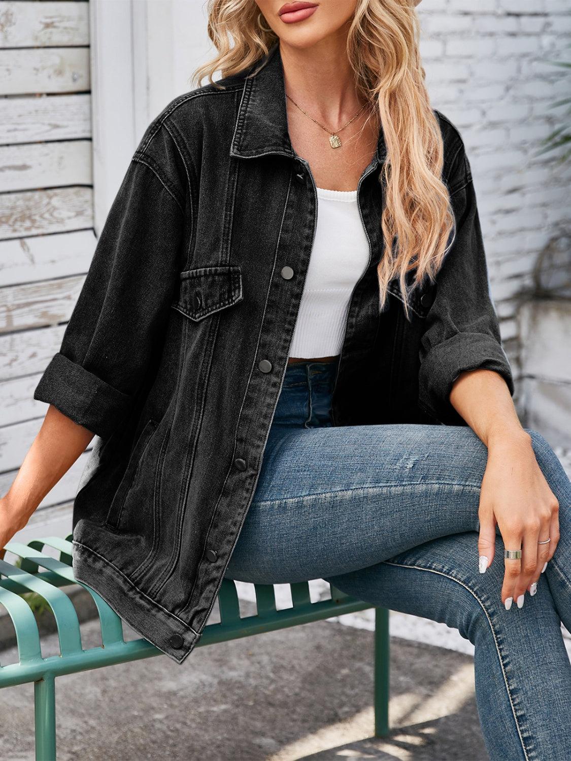 Button Up Long Sleeve Denim Jacket - Honeypot