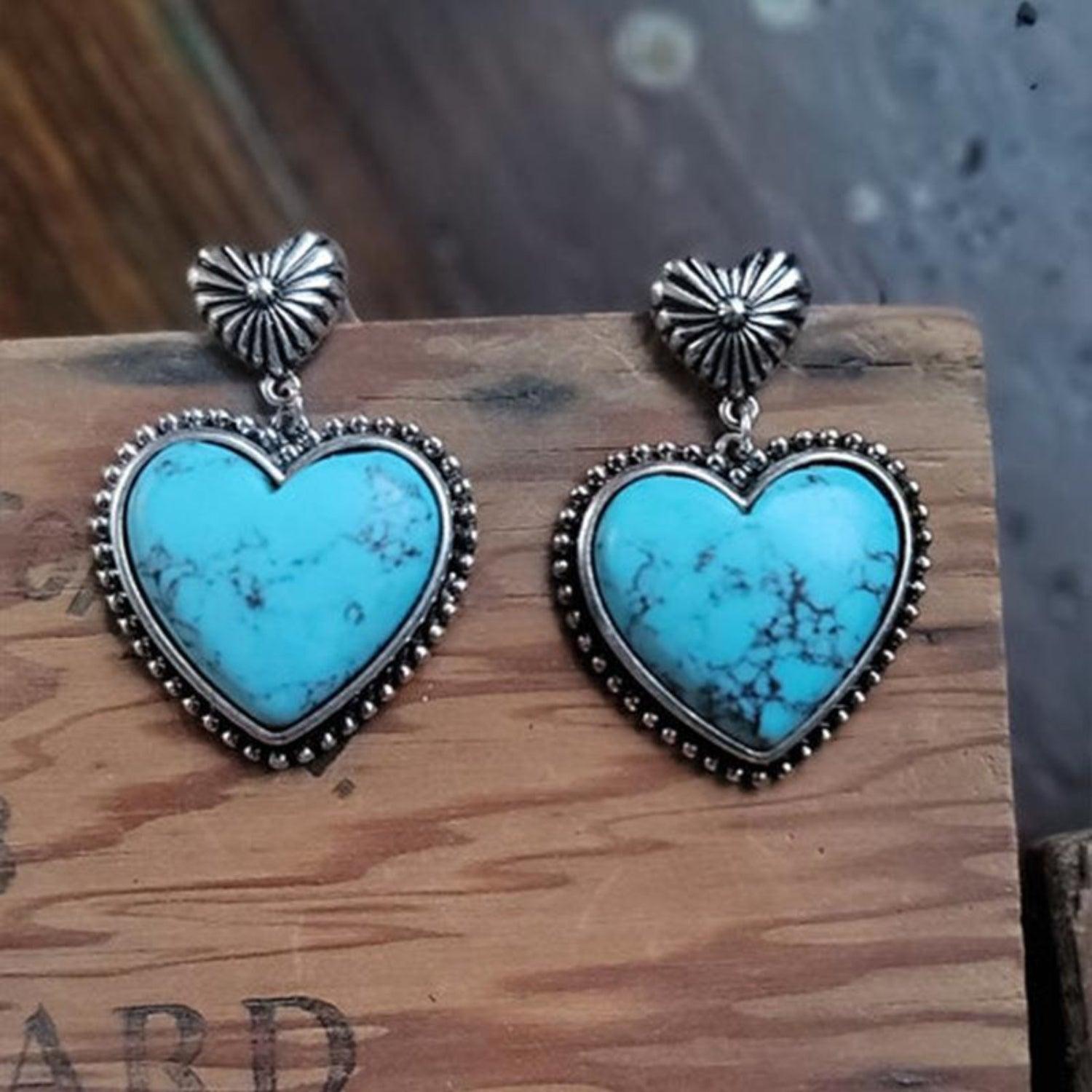 Turquoise Dupe Alloy Heart Dangle Earrings - Honeypot