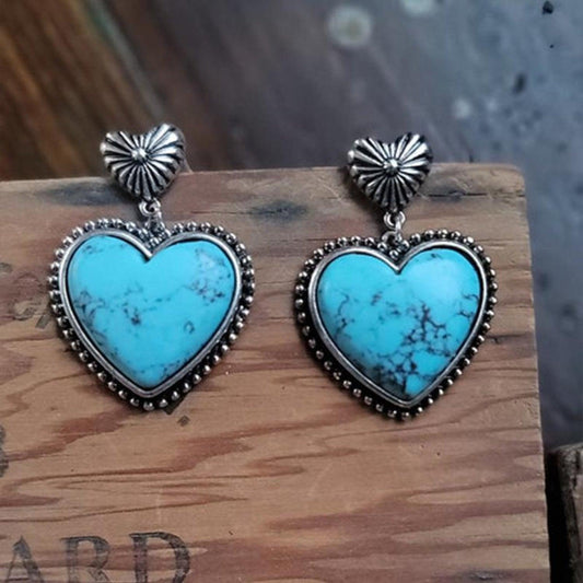 Turquoise Dupe Alloy Heart Dangle Earrings // Honeypot: New + Vintage High Quality Western Wear